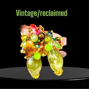 Elegant green and Gold Beaded cluster Earrings